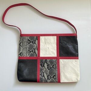 VTG Tusk Red Black Color block Multi Leather Animal Print Shoulder Bag